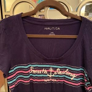 Nautica Smooth Sailing Striped Navy Short Sleeve Tee Large